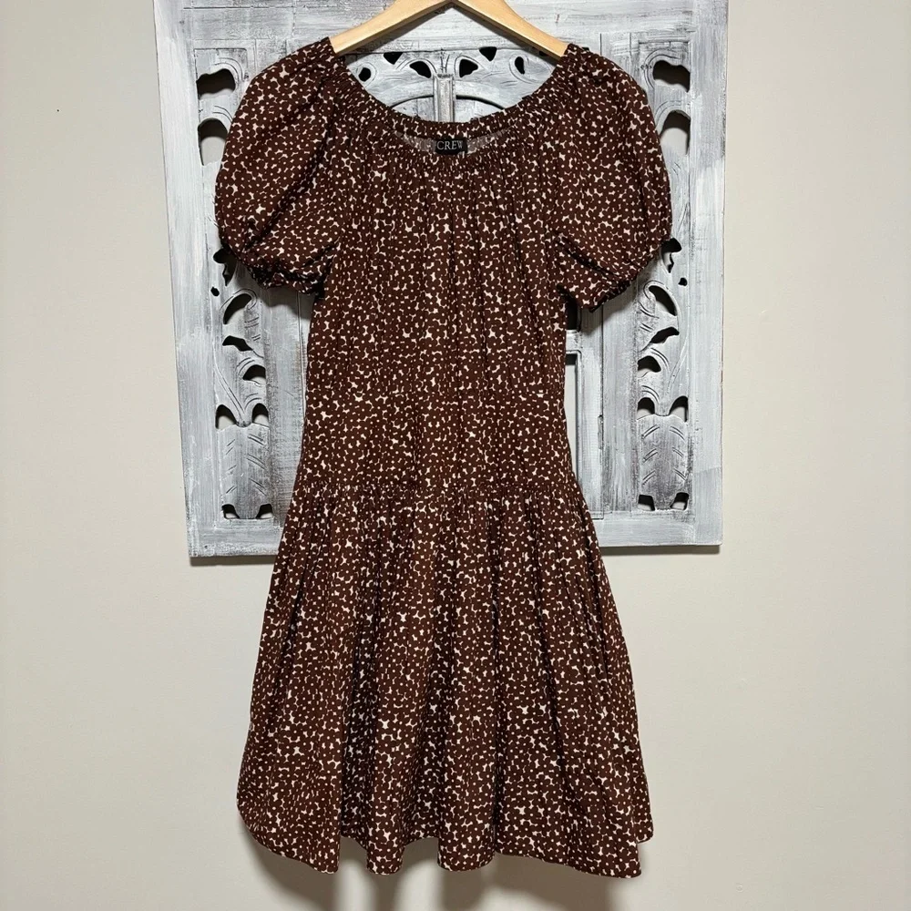 NEW J. Crew Drop Waist Cotton Poplin Mini Mocha Floral Dress